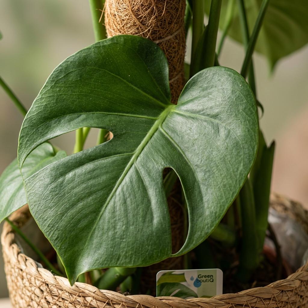 Green boutiQ - Plante d'intérieur - Monstera - Monstera Deliciosa sur tuteur - Vert - Entretien facile - 1 plante - avec Panier - Pot 19cm - Hauteur 90cm