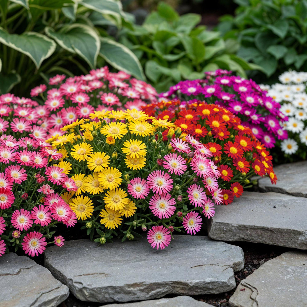 Green boutiQ - Couvre-sol - Rustique - Delosperma - 4 Plantes - Couleurs Rouge - Jaune - Violet - Rose - Peu d'entretien - Pot 14 Hauteur 17