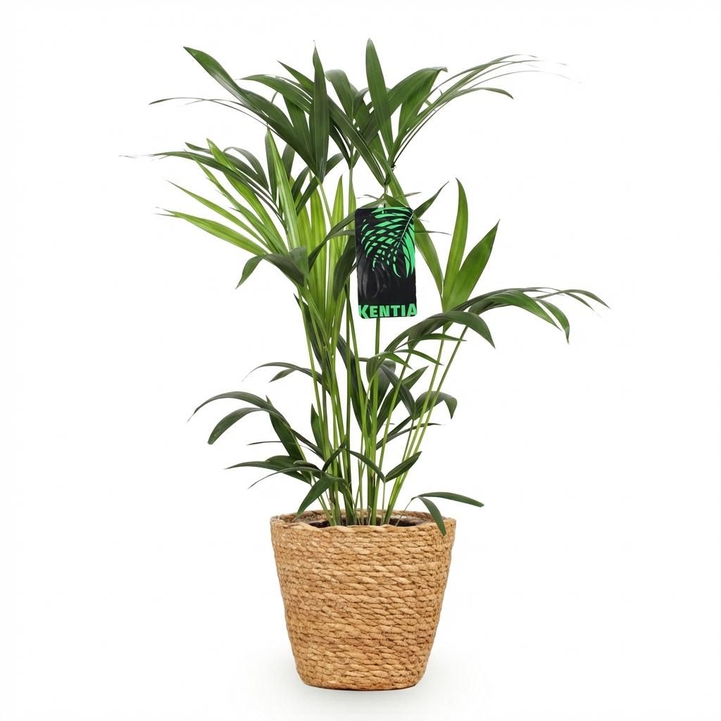Green boutiQ - Plante d'intérieur - Howea Forsteriana - Palmier Kentia - Facile d'entretien - Vert - 1 Plante - avec Panier - Pot 19cm - Hauteur 80-85cm