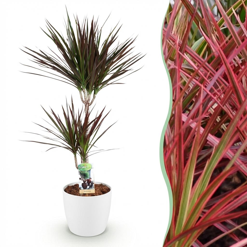 Green BoutiQ - Plantes d'intérieur - Dracaena Magenta - Dragonnier - Peu d'entretien - Vert - 1 plante - avec pot blanc - Pot 21 cm - Hauteur 90-100 cm