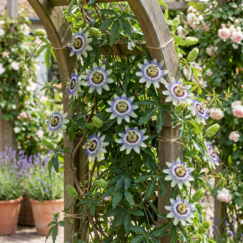 6x Passiflora caerulea - Blue passionflower - White - Purple - Climber - Ø9cm - ↕35cm