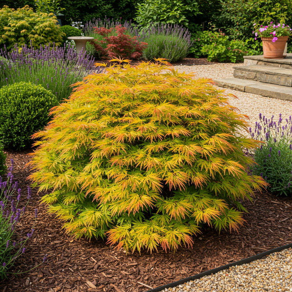 Green boutiQ - Plante de terrasse - Érable du Japon - Acer palmatum Summergold - Jaune - 1 plante - Caduc - Pot 19 cm, hauteur 70 cm
