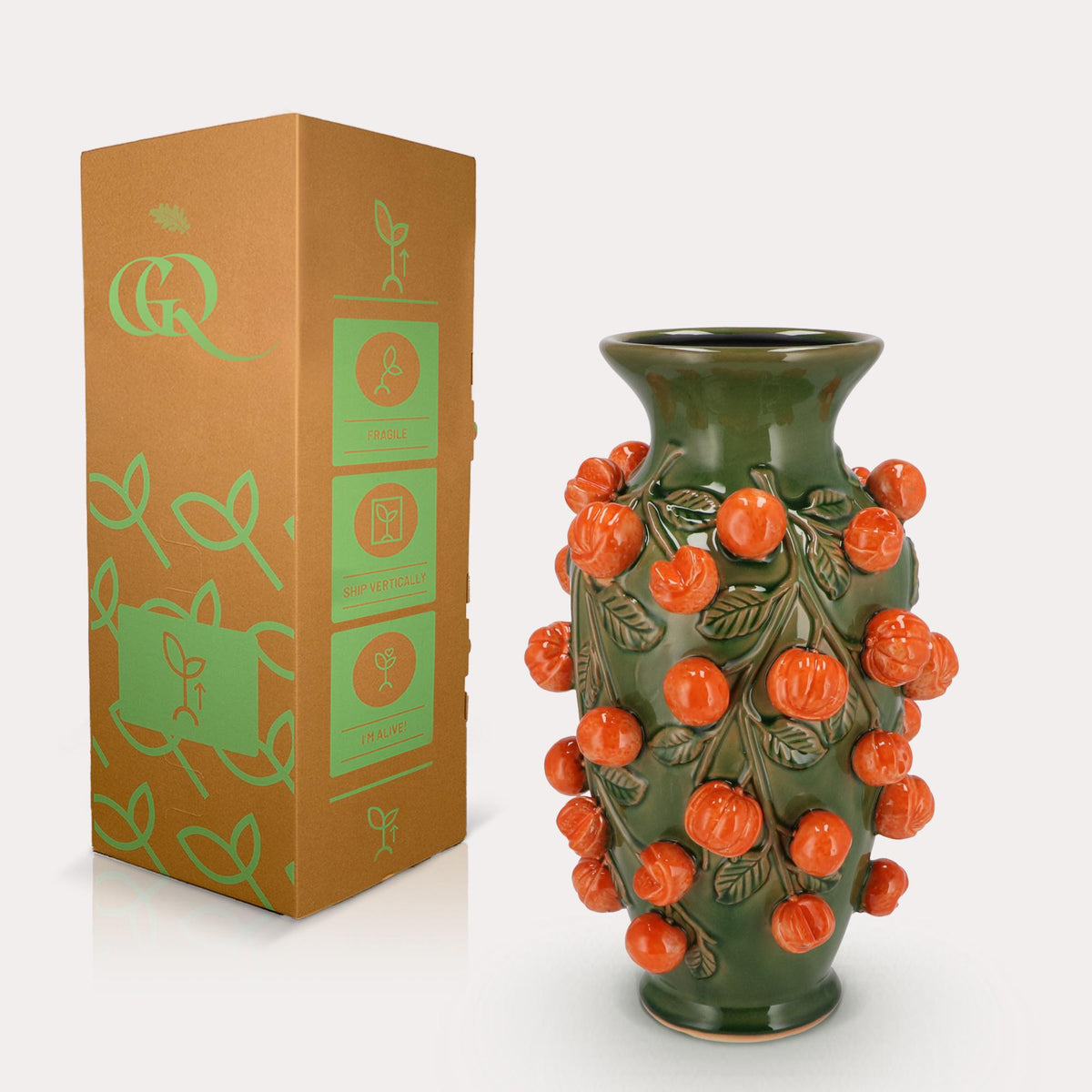 Vase en pierre M - H38 L24 - Vert-Mandarine
