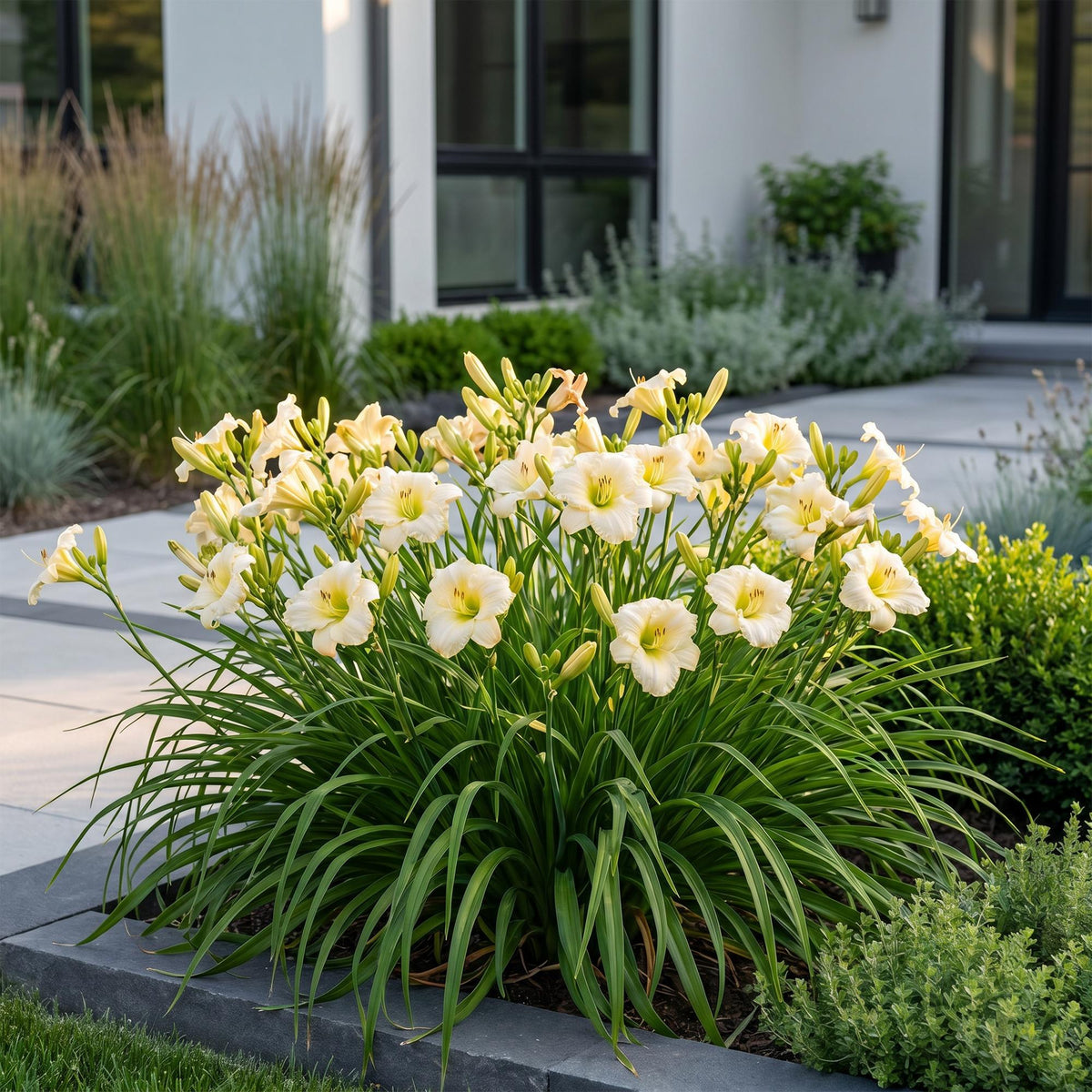 Green boutiQ - Stauden - Hemerocallis Arctic Snow - Taglilie - Bienen- und Schmetterlingsmagnet - Creme - 3 Pflanzen - 11cm Topf - Höhe 15-25cm