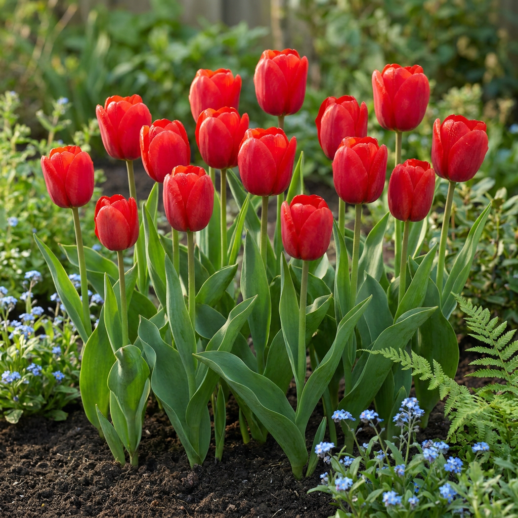 120x Tulipa Triumph Red - Triomftulp - Rood - Voorjaarsbloeier - Bolmaat 11/12