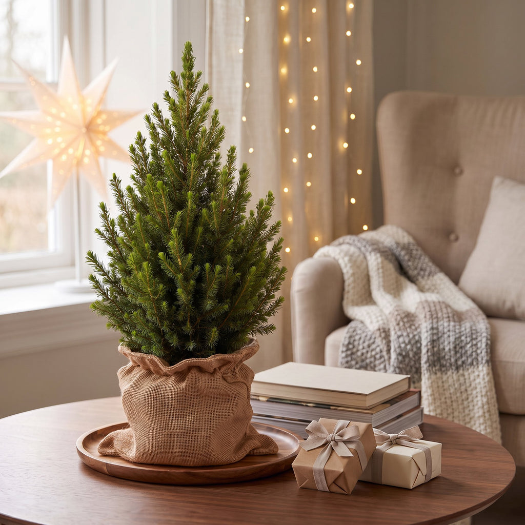 2x Picea glauca Conica - Dwarf Alberta Spruce - Green - Christmas tree - incl. jute bag - Ø19cm - ↕65cm