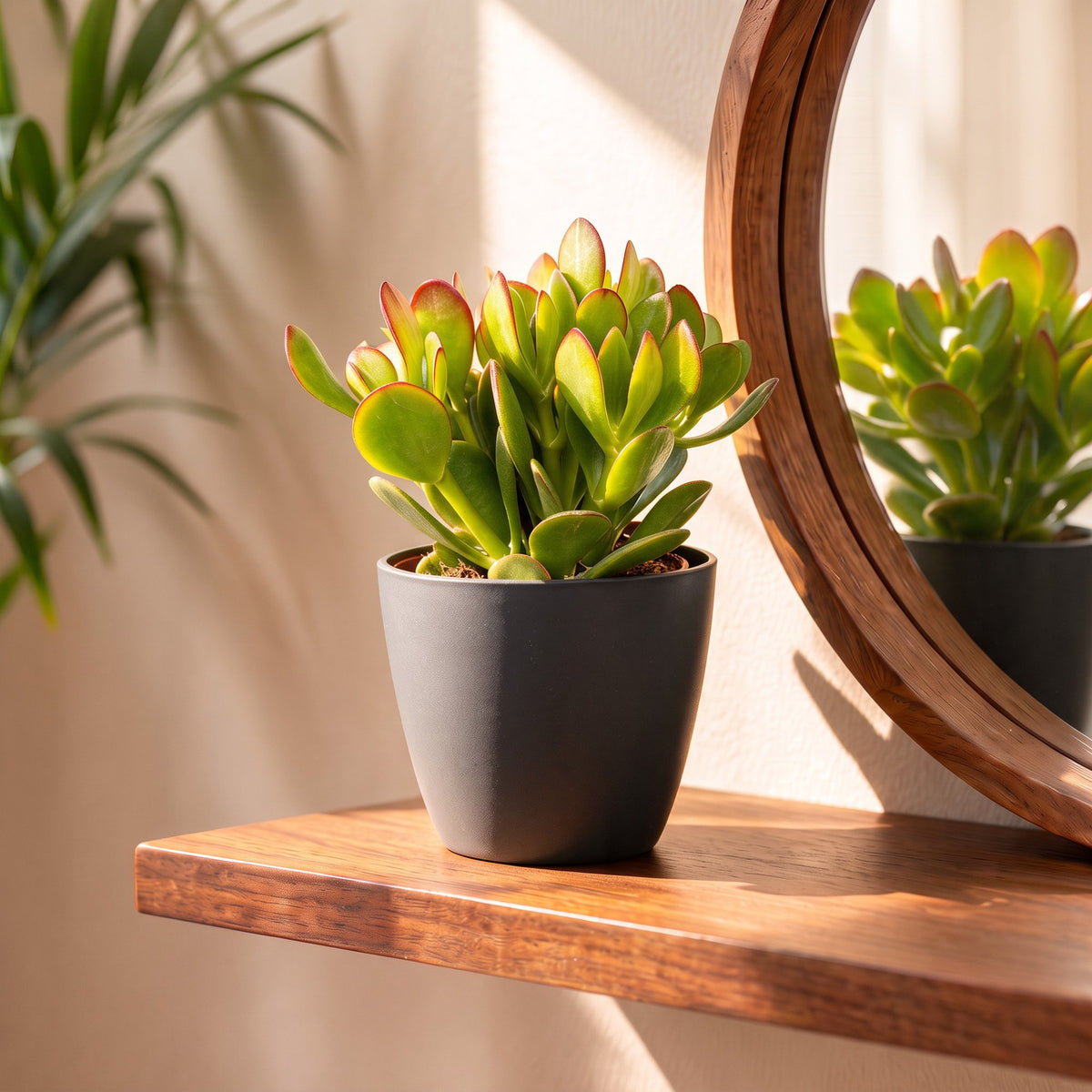 2x Crassula Ovata - Jade plant - Green - Succulent/cactus - incl. grijze pot - Ø12cm
