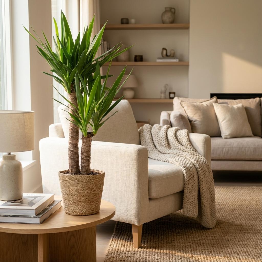 Green boutiQ - Plante d'intérieur - Yucca (Yucca éléphant) - Yucca Elephantipes - Vert - Entretien facile - 1 plante - avec panier - Pot 21cm - Hauteur 80 - 90cm
