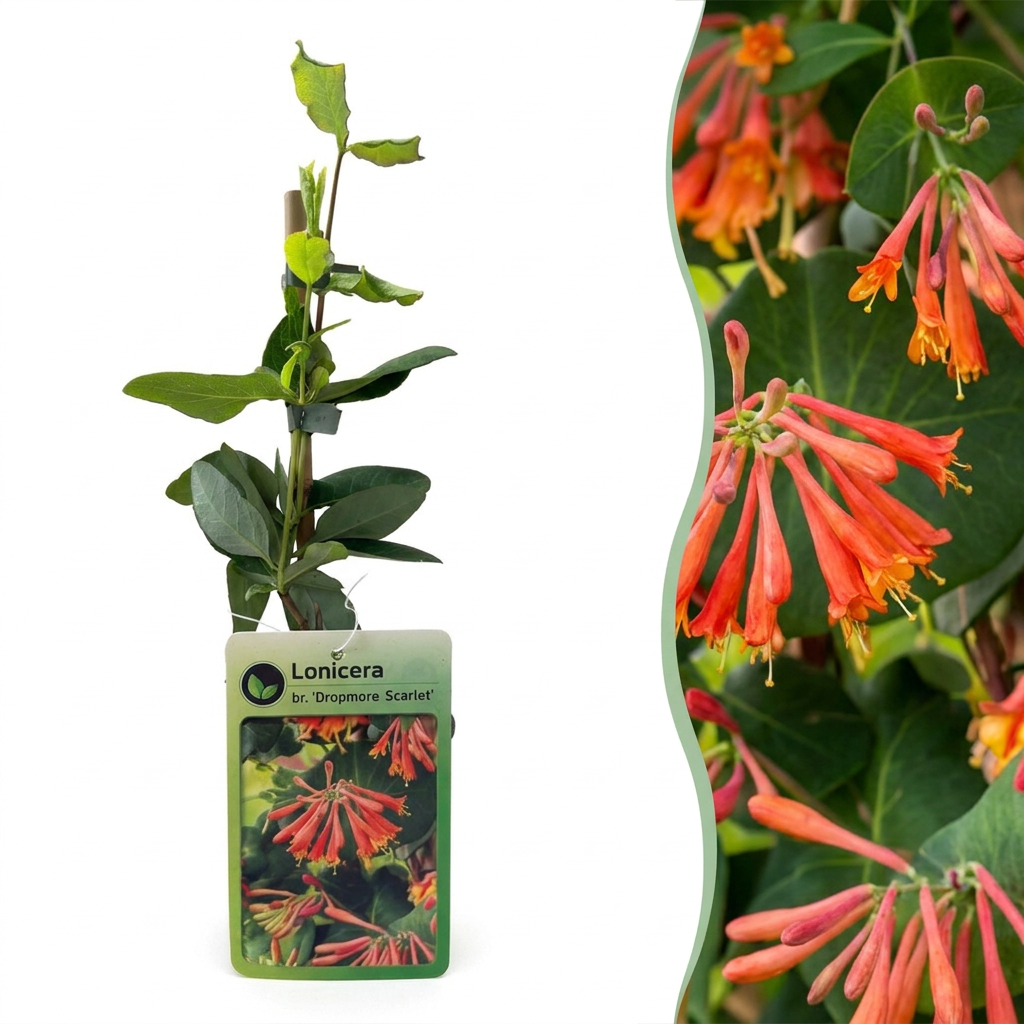 4x Lonicera br. 'Dropmore Scarlet' - Dropmore Scarlet honeysuckle - Red-Yellow - Climber - Ø9cm - ↕35cm
