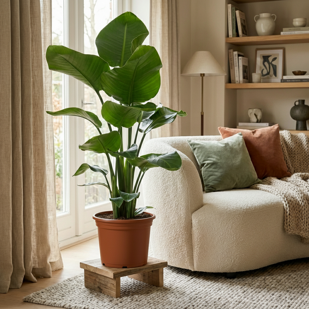 Green boutiQ - Plante d'intérieur - Oiseau de paradis - Strelitzia Nicolai - Vert - Peu d'entretien - 1 plante - Pot 19cm - Hauteur 80 - 90cm