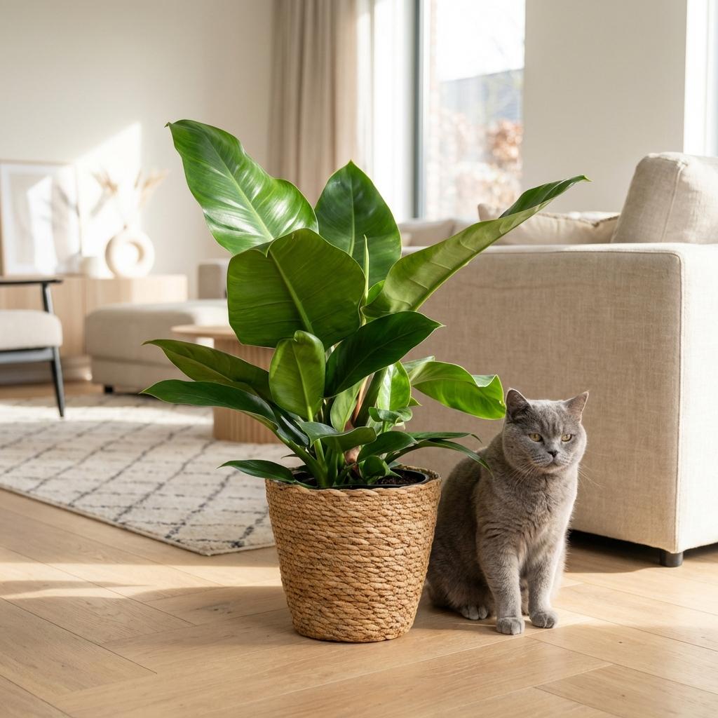 Green boutiQ - Plante d'intérieur - Philodendron - Philodendron Imperial Green - Vert - Entretien facile - 1 plante - avec panier - Pot 19 cm - Hauteur 65 cm