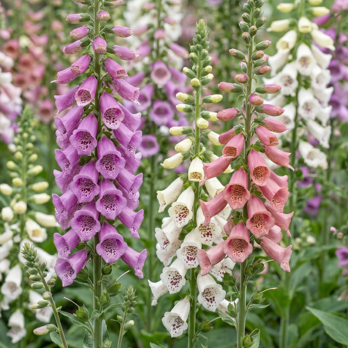 Green boutiQ - Stauden - Digitalis Tricolour - Fingerhut - Schatten - Rosa - Violett - Weiß - 6 Pflanzen - Topf 11cm - Höhe 15-25cm