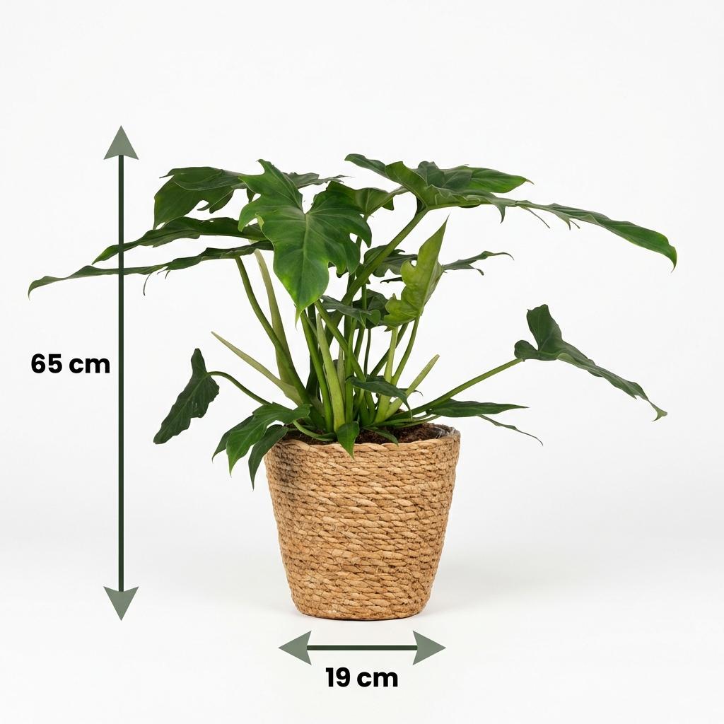 Green boutiQ - Plante d'intérieur - Philodendron - Philodendron Lacerum - Vert - Peu d'entretien - 1 plante - avec panier - Pot 19cm - Hauteur 65cm