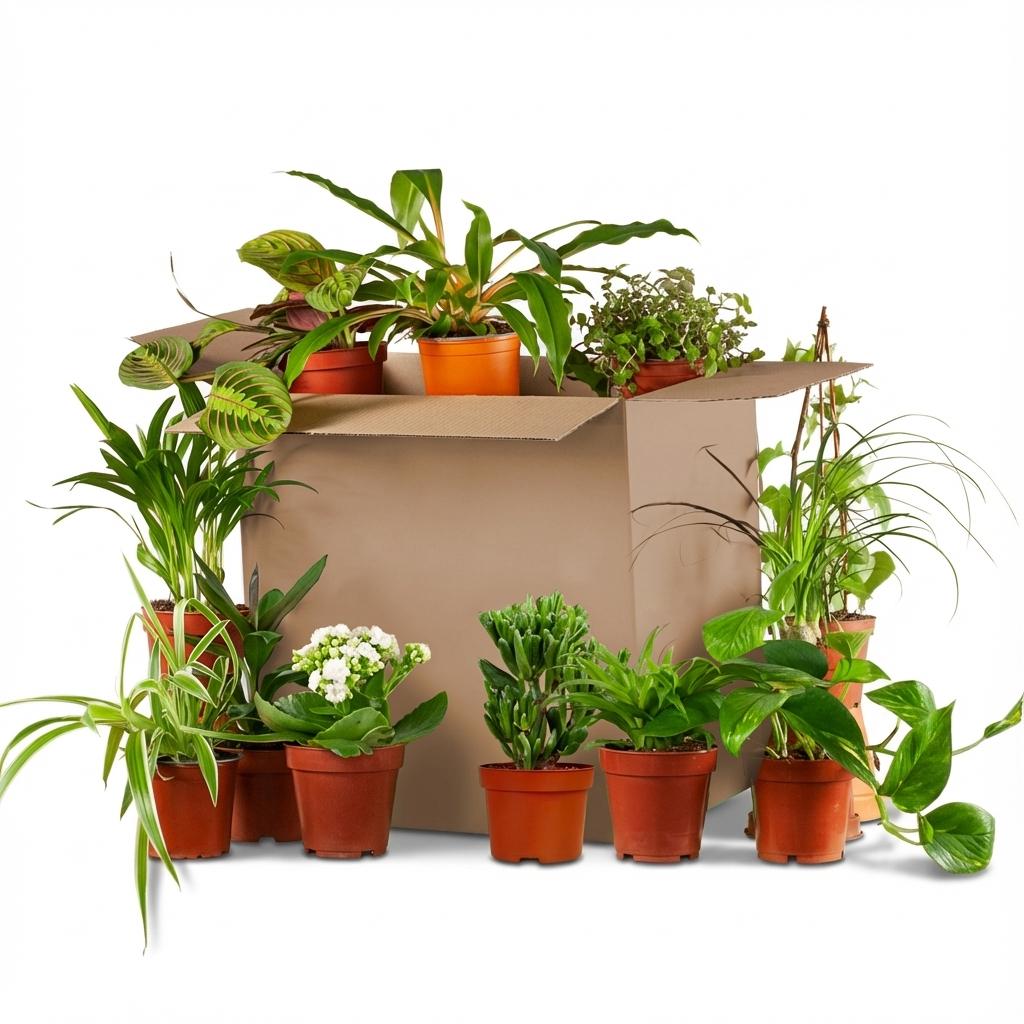 Green boutiQ - Plante d'intérieur - Box surprise verte - Entretien facile - 12 plantes - Pot 10,5 - 12 cm - Hauteur 15 - 45 cm