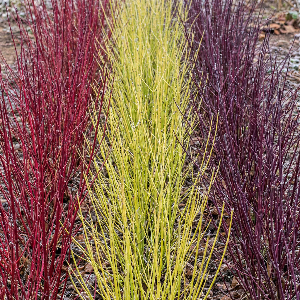 Green boutiQ - Hartriegel - Cornus alba Tricolour - Mix aus roten, grünen und violetten Zweigen - 3 Pflanzen - Laubabwerfend - Pflegeleicht - Topf 17 cm Höhe 45 cm