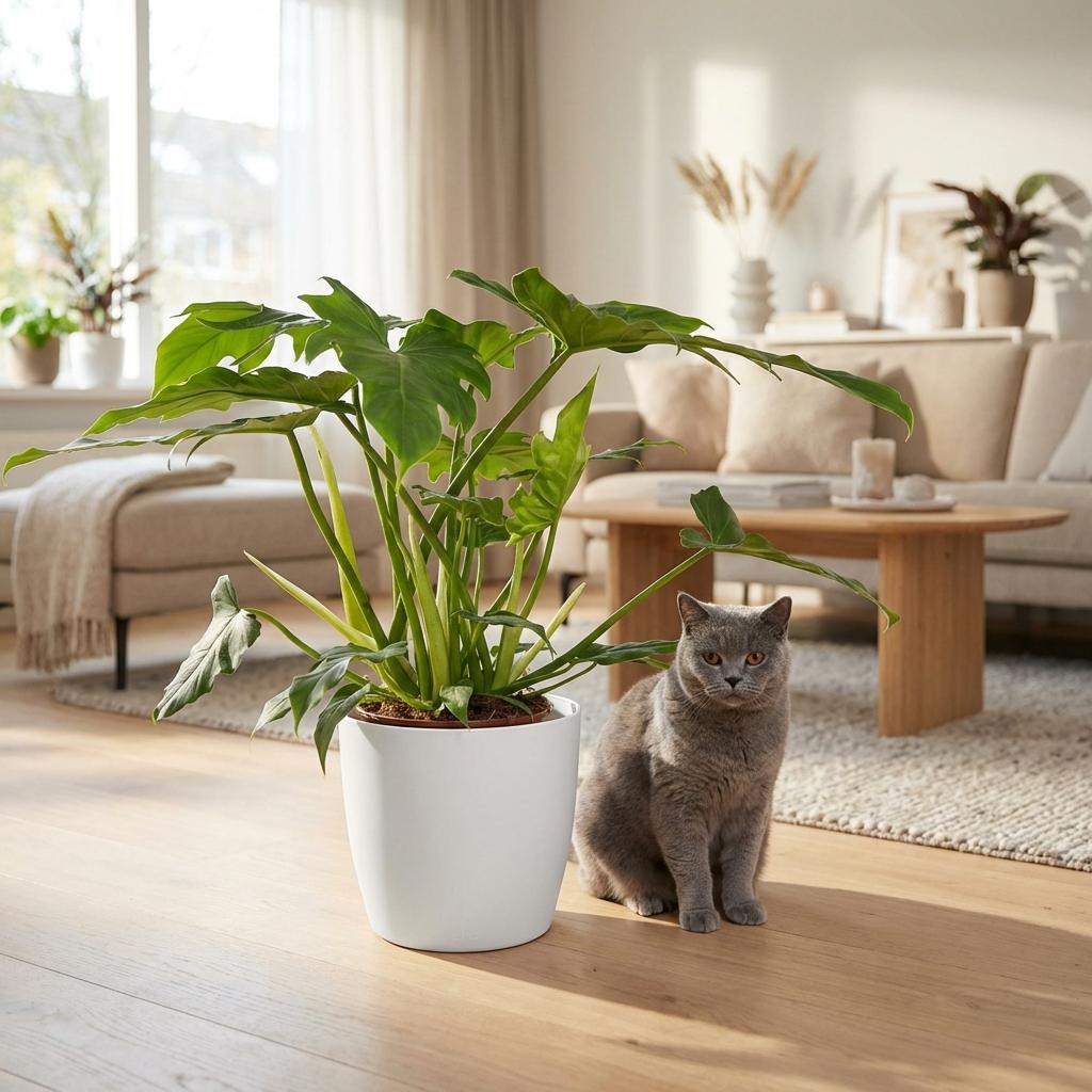 Green boutiQ - Plante d'intérieur - Philodendron - Philodendron Lacerum - Vert - Entretien facile - 1 Plante - avec Pot Blanc - Pot 19cm - Hauteur 65cm
