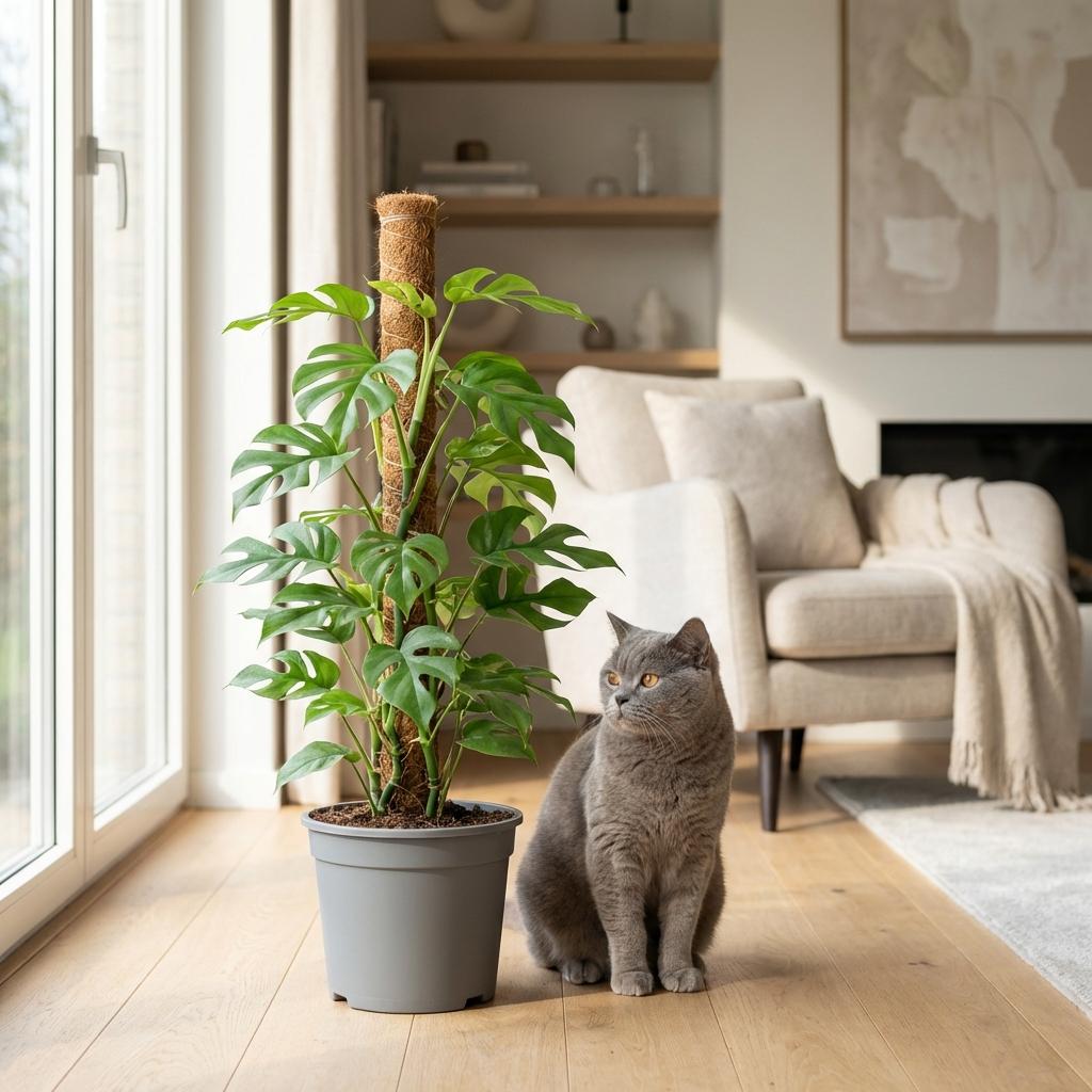 Green boutiQ - Plante d'intérieur - Monstera Minima - Monstera Minima sur tuteur - Vert - Peu d'entretien - 1 plante - avec pot gris - Pot 19 cm - Hauteur 90 cm