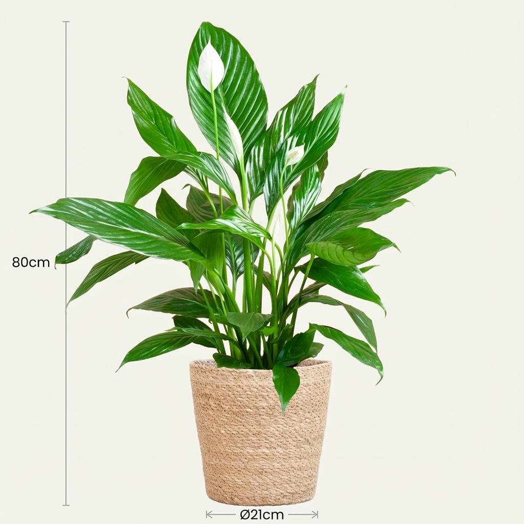 Green boutiQ - Zimmerpflanze - Einblatt - Spathiphyllum - Weiß - Pflegeleicht - 1 Pflanze - mit Korb - Topf 21cm - Höhe 70 - 80cm