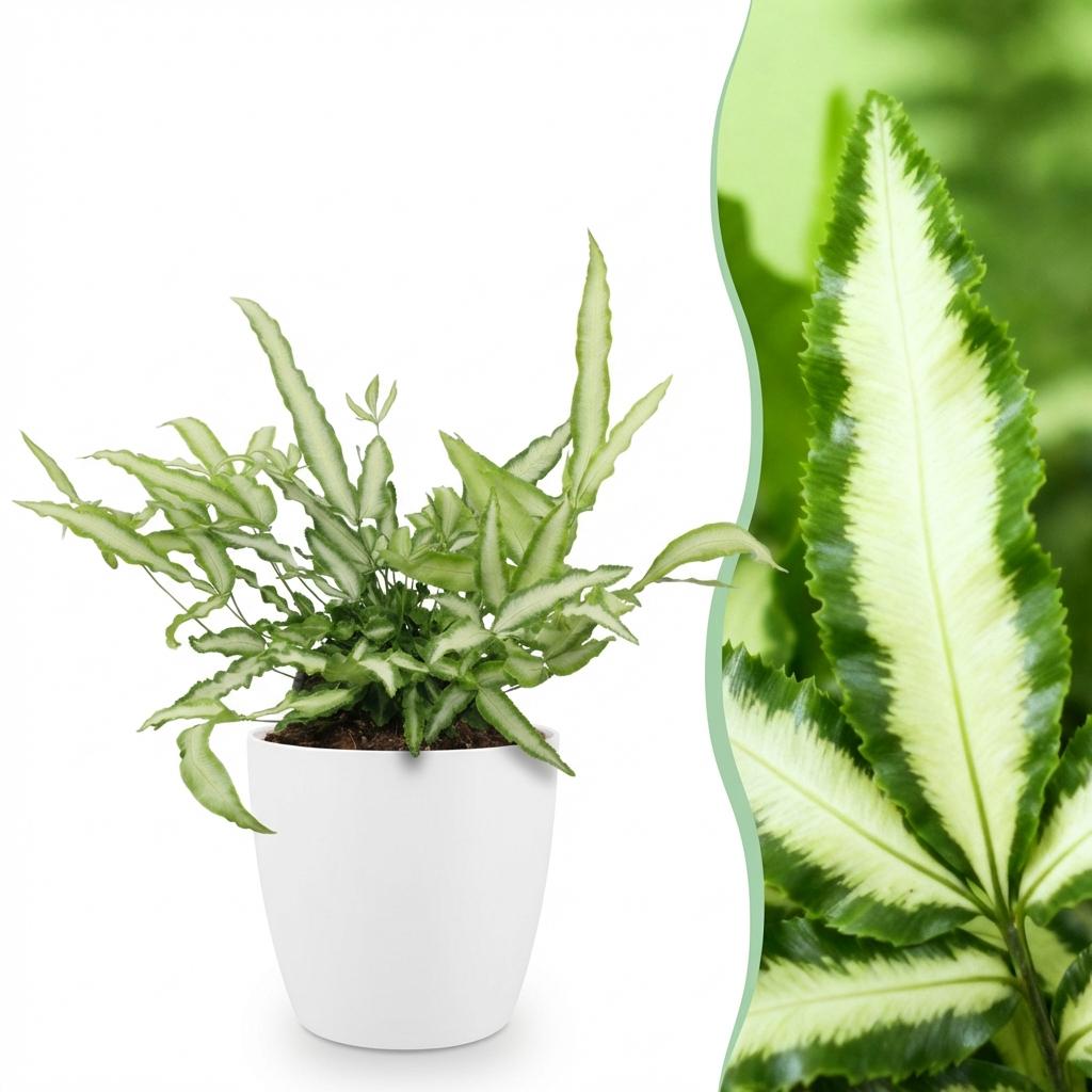 Green boutiQ - Plante d'intérieur - Pteris cretica Albolineata - Ptéris de Crète - Plante adaptée aux animaux de compagnie - Vert - 1 plante - avec pot blanc - Pot 12 cm - Hauteur 20 cm