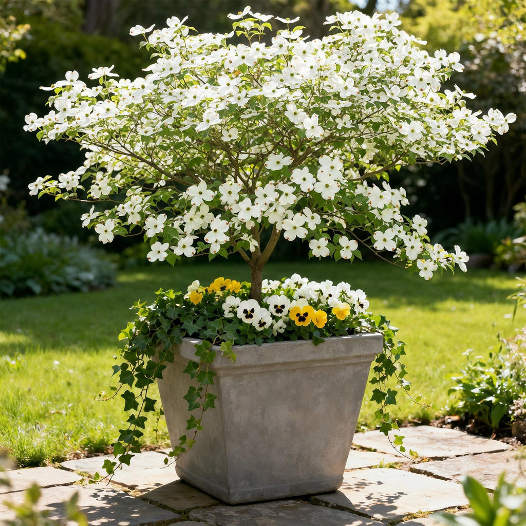 Green boutiQ - Plante de jardin - Cornus Florida - Fleur Blanc-Rose - 1 Plante - Caduc - Peu d'entretien - Pot 12cm Hauteur 35cm