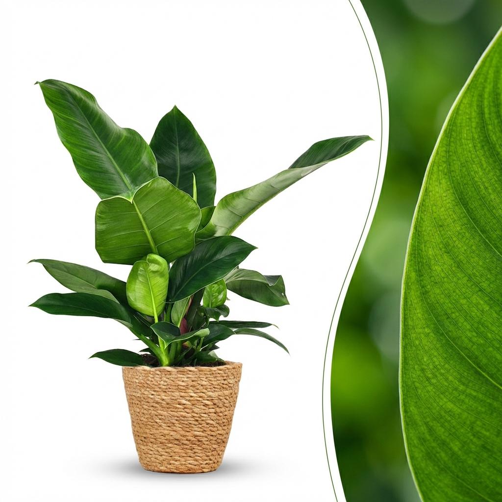 Green boutiQ - Plante d'intérieur - Philodendron - Philodendron Imperial Green - Vert - Entretien facile - 1 plante - avec panier - Pot 19 cm - Hauteur 65 cm