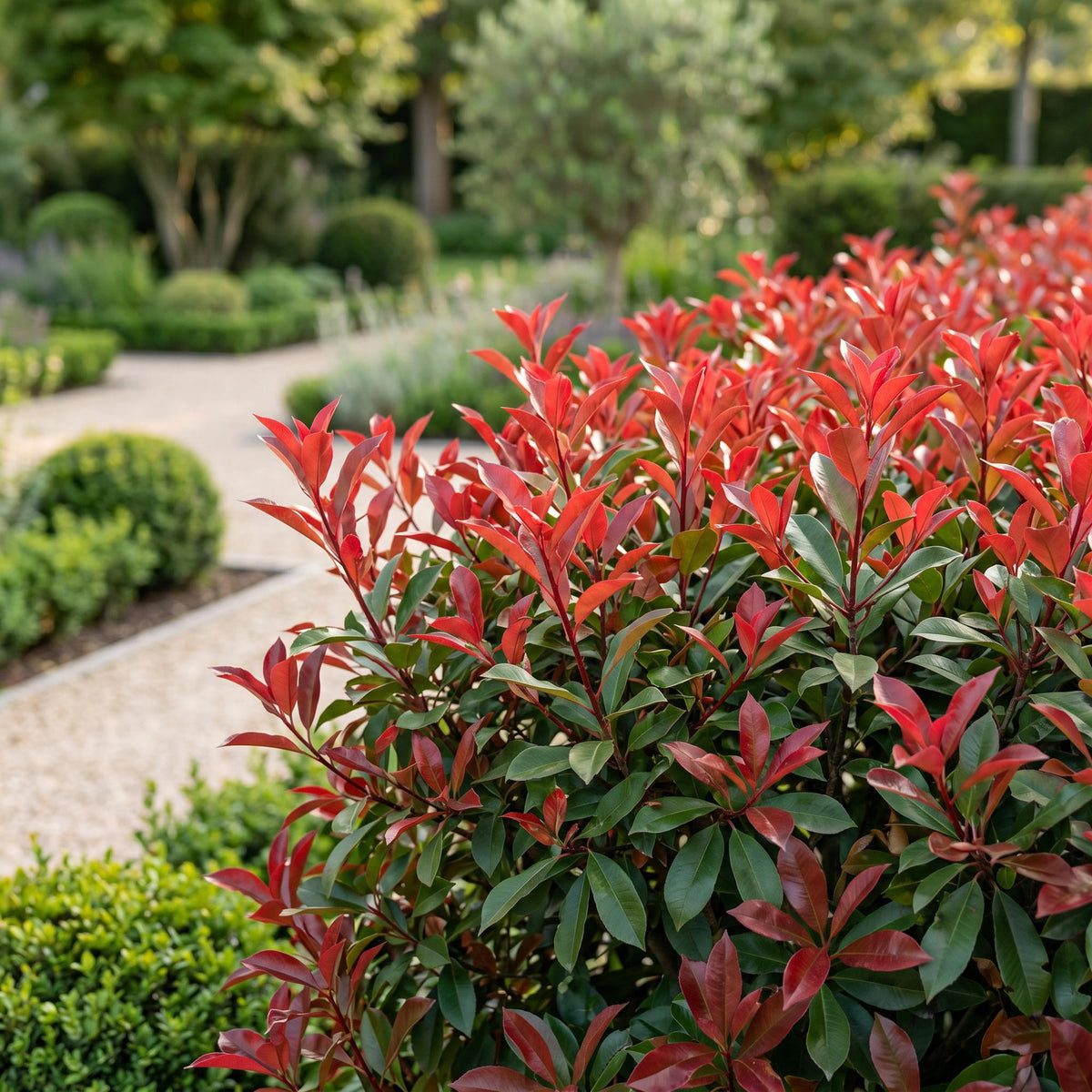 Green boutiQ - 40x Photinia fraseri Carre Rouge - Glansmispel - Haagplanten - Groenblijvend - Rood - Pot 9cm - Hoogte 25-35cm