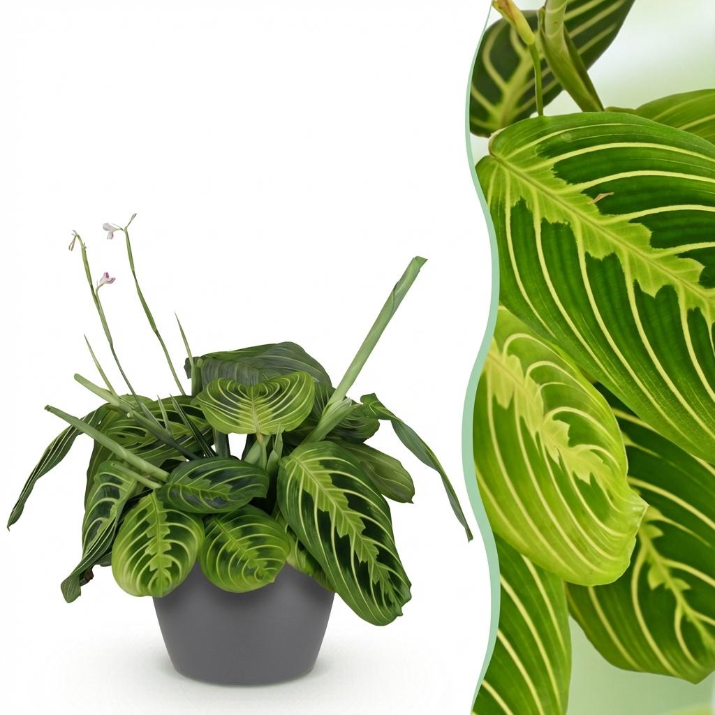 Green boutiQ - Zimmerpflanze - Maranta Fascinator Lemon Lime - Gebetspflanze - Haustierfreundliche Pflanze - Grün - 1 Pflanze - mit Topf Grau - Topf 12cm - Höhe 25cm