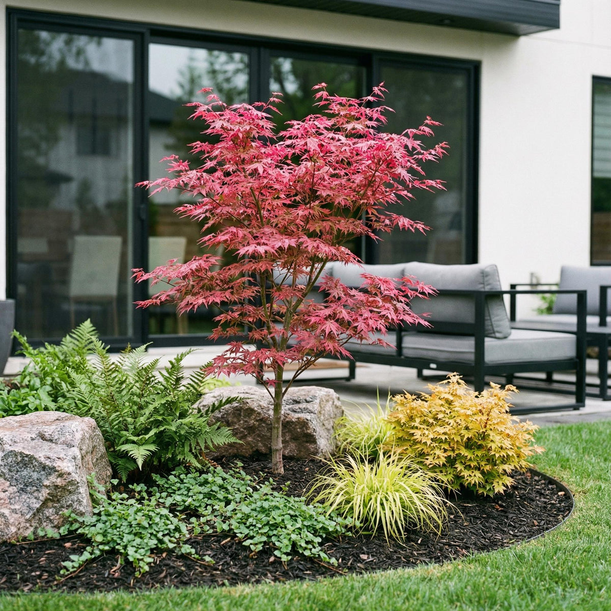 Green boutiQ - Plante de jardin - Acer palmatum Phoenix - Érable du Japon - Caduc - Vert - Rouge - 1 - Pot 26cm - Hauteur 90cm