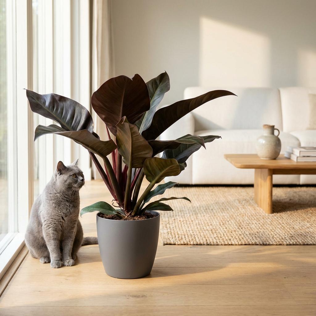 Green boutiQ - Plante d'intérieur - Philodendron - Philodendron Imperial Red - Rouge - Entretien facile - 1 plante - avec pot gris - Pot 19cm - Hauteur 60cm