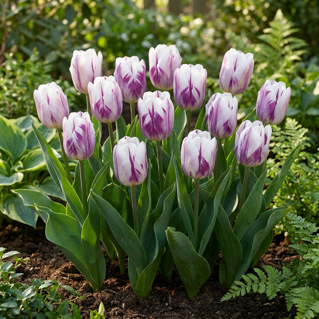 30x Tulipa Flaming Flag - Tulp Vlammende Vlag - Wit en Paars - Voorjaarsbloeier - Bolmaat 11/12
