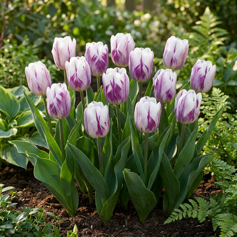30x Tulipa Flaming Flag - Tulp Vlammende Vlag - Wit en Paars - Voorjaarsbloeier - Bolmaat 11/12