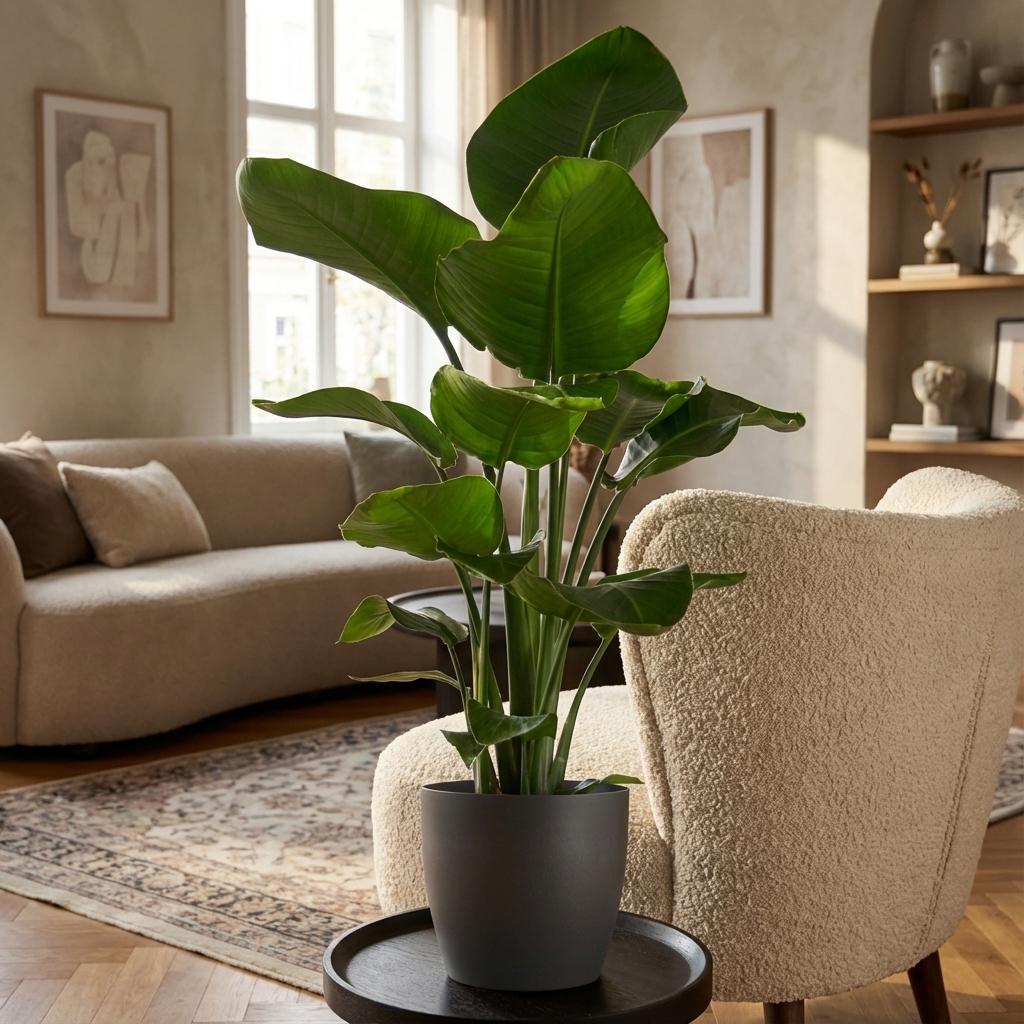 Green boutiQ - Zimmerpflanze - Paradiesvogelblume - Strelitzia Nicolai - Grün - Pflegeleicht - 1 Pflanze - mit Topf Grau - Topf 21cm - Höhe 80 - 90cm