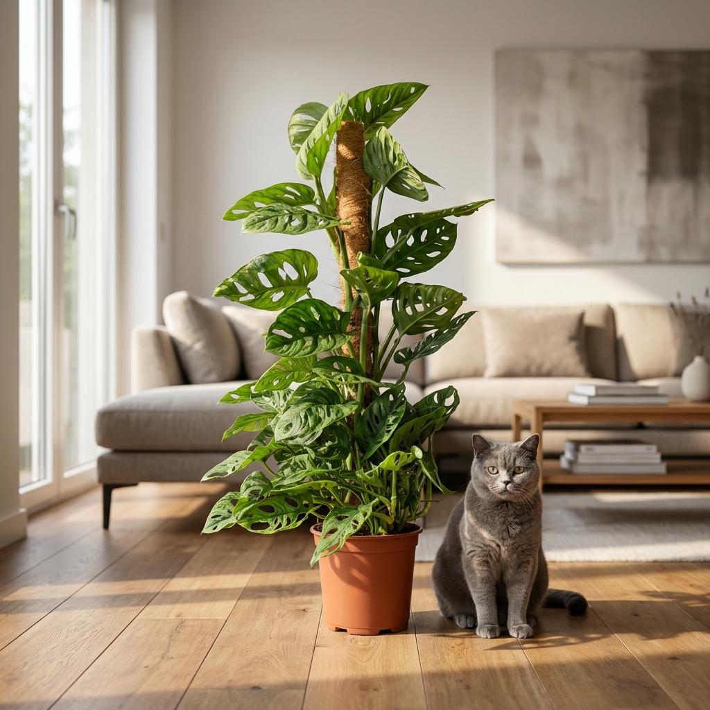 Green boutiQ - Plante d'intérieur - Monkey Mask - Monstera Adansonii sur tuteur - Vert - Entretien facile - 1 plante - Pot 19cm - Hauteur 90cm