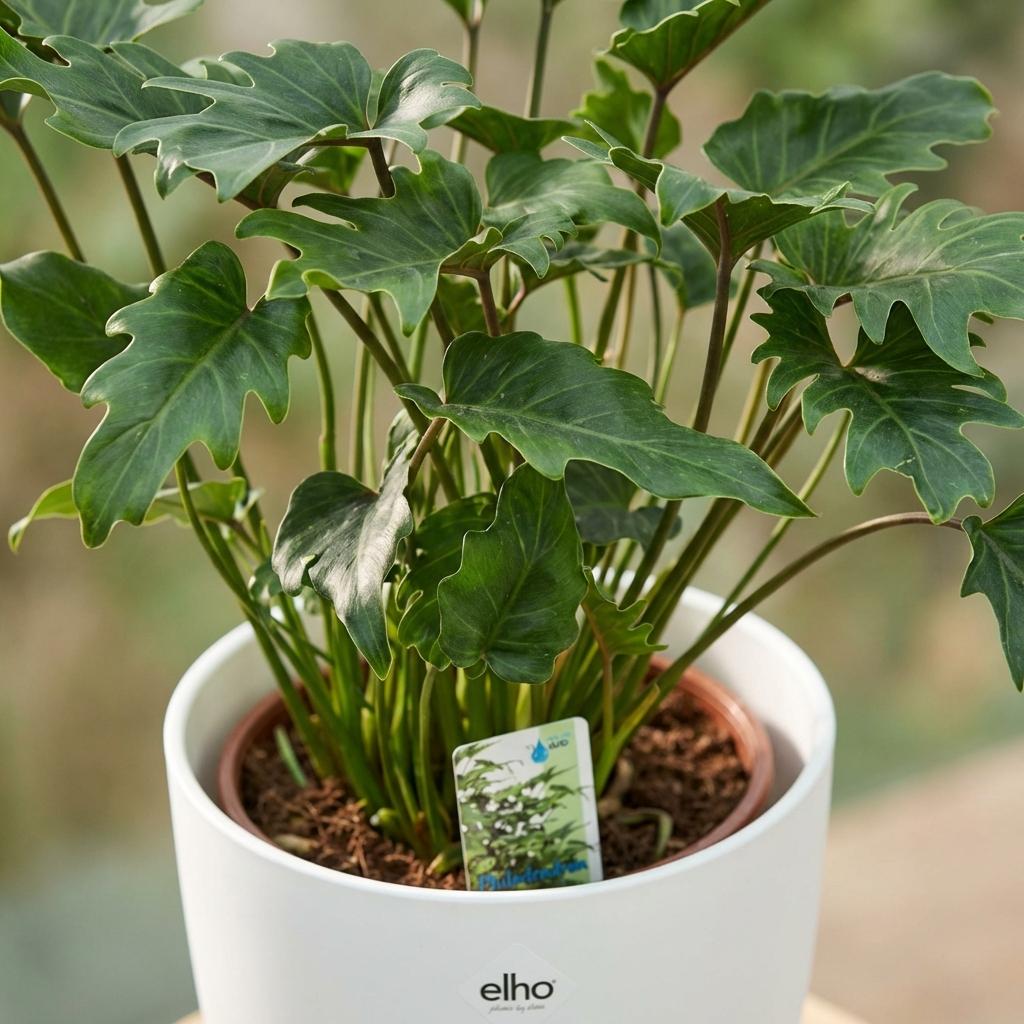 Green boutiQ - Plante d'intérieur - Philodendron - Philodendron Xanadu - Vert - Entretien facile - 1 plante - avec pot blanc - Pot 19cm - Hauteur 60cm