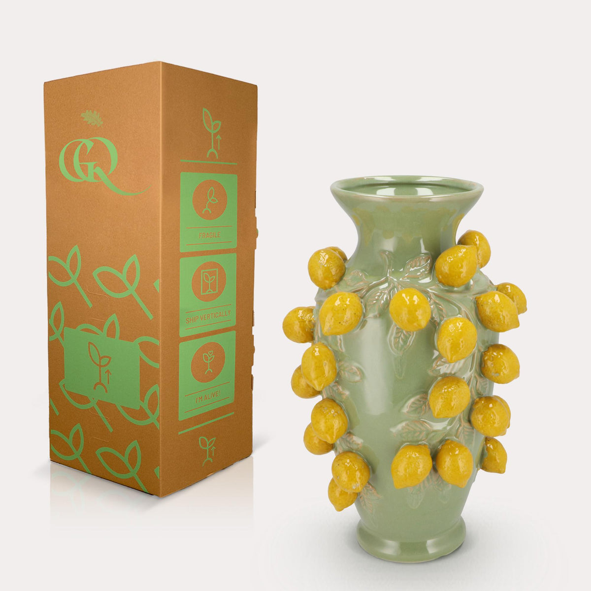 Vase en pierre M - H38 L24 - Vert pistache - Citron