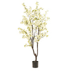 Plante artificielle - Prunus - Cerisier en fleurs - Blanc - 210 cm