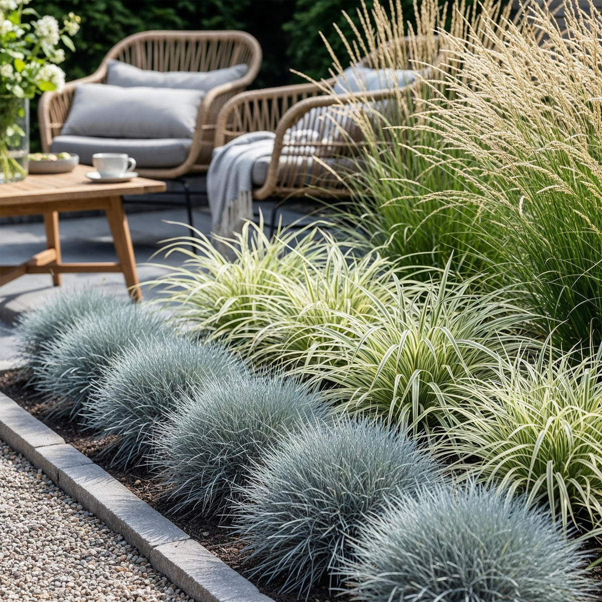 Green boutiQ - Siergrassen - 3 Planten - Blauw - Geel - Groen - Groenblijvend - Winterhard - Pot 17cm Hoogte 50cm