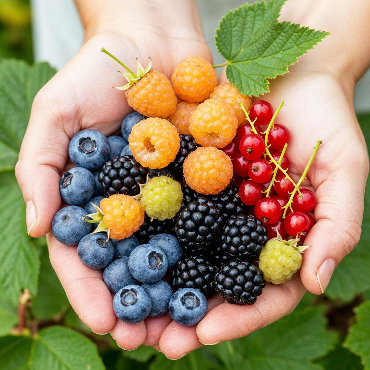 Green boutiQ - Fruitplanten - Rainbow - Rode Bes - Gele Framboos - Zwarte Braam - Blauwe Bes - Winterhard - 4 Planten - Pot  9cm