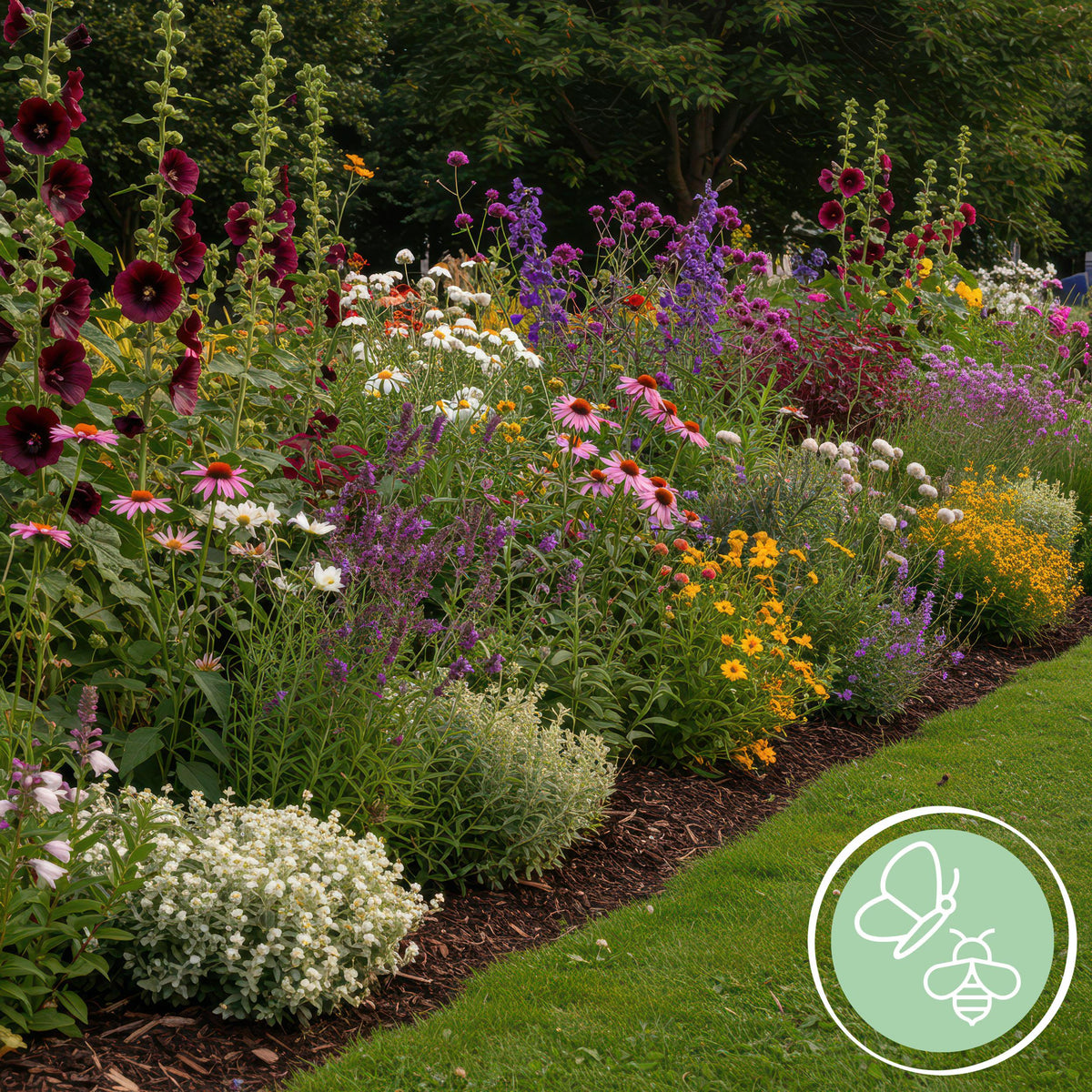 Green boutiQ - Borderpakket - Bijen en Vlinderlokkend - 24 Vaste planten - 3 m2 - Diversen kleuren - Weinig Onderhoud - Pot 11cm