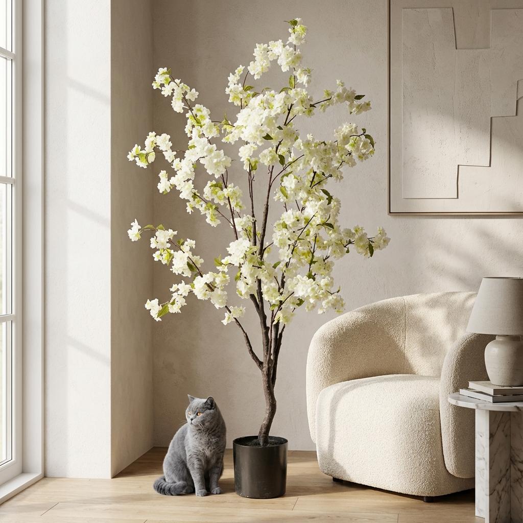 Kunstpflanze - Prunus - Kirschblüte - Weiß - 135cm