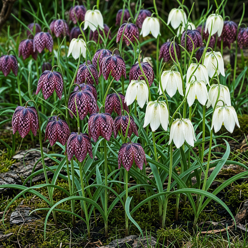 Green boutiQ - Bloembollen - Fritillaria Meleagris Mix - Kleur Paars en Wit - 30 stuks - Bolmaat 6/7 - XXL Pack