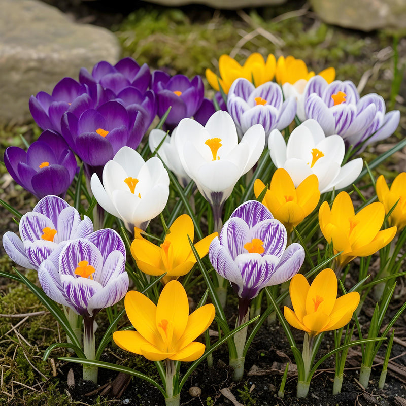 Green boutiQ - Bloembollen - Crocus Large Flowering mix - Diversen kleuren - 30 stuks - Bolmaat 7/8 - XXL Pack