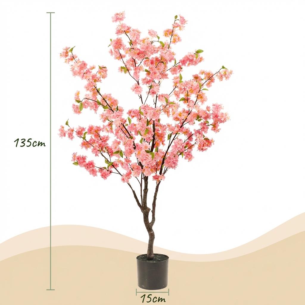 Plante artificielle - Prunus - Cerisier en fleurs - Rose - 135 cm