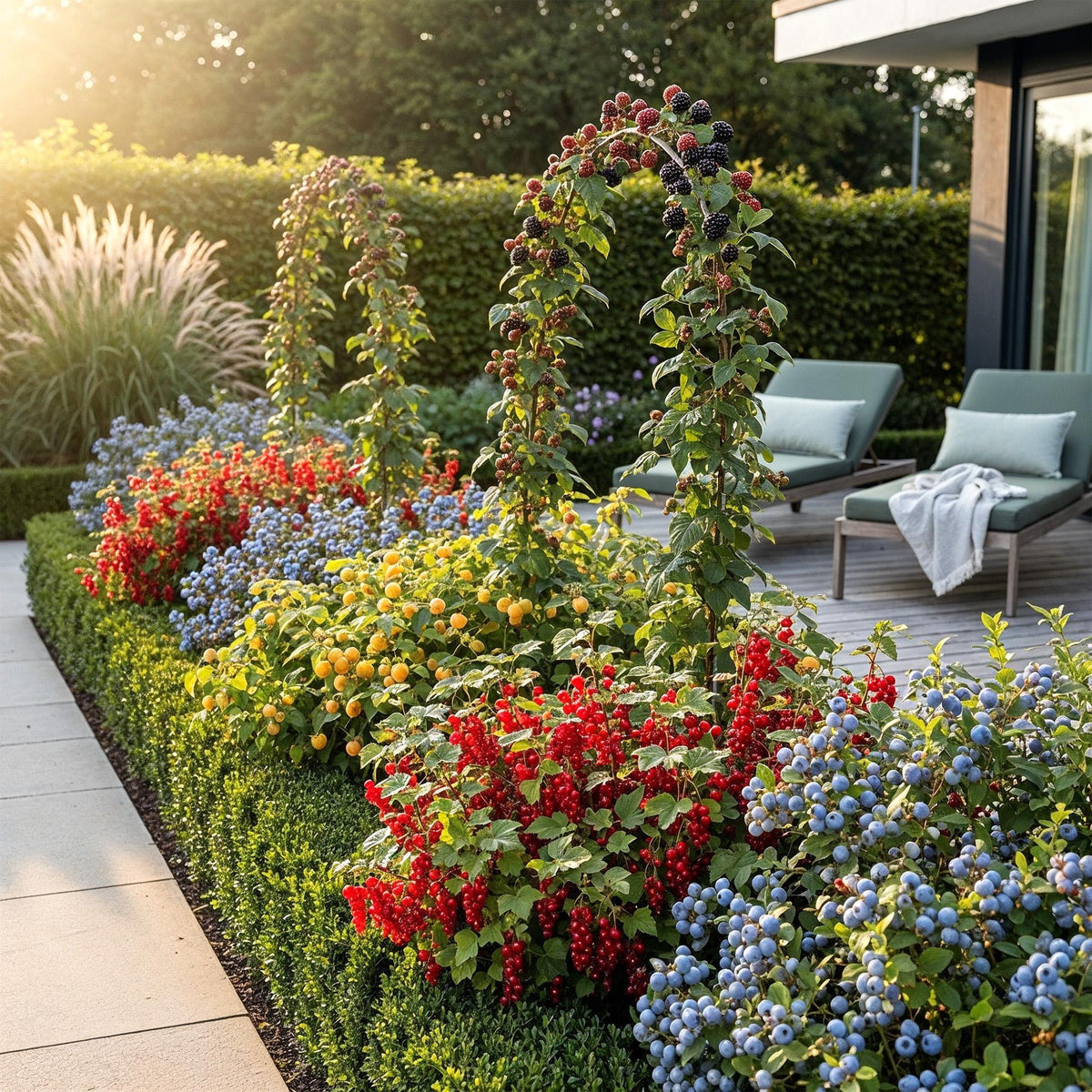 Green boutiQ - Fruitplanten - Rainbow - Rode Bes - Gele Framboos - Zwarte Braam - Blauwe Bes - Winterhard - 4 Planten - Pot  9cm