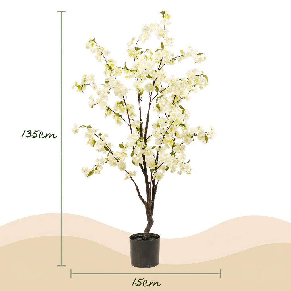 Kunstpflanze - Prunus - Kirschblüte - Weiß - 135cm