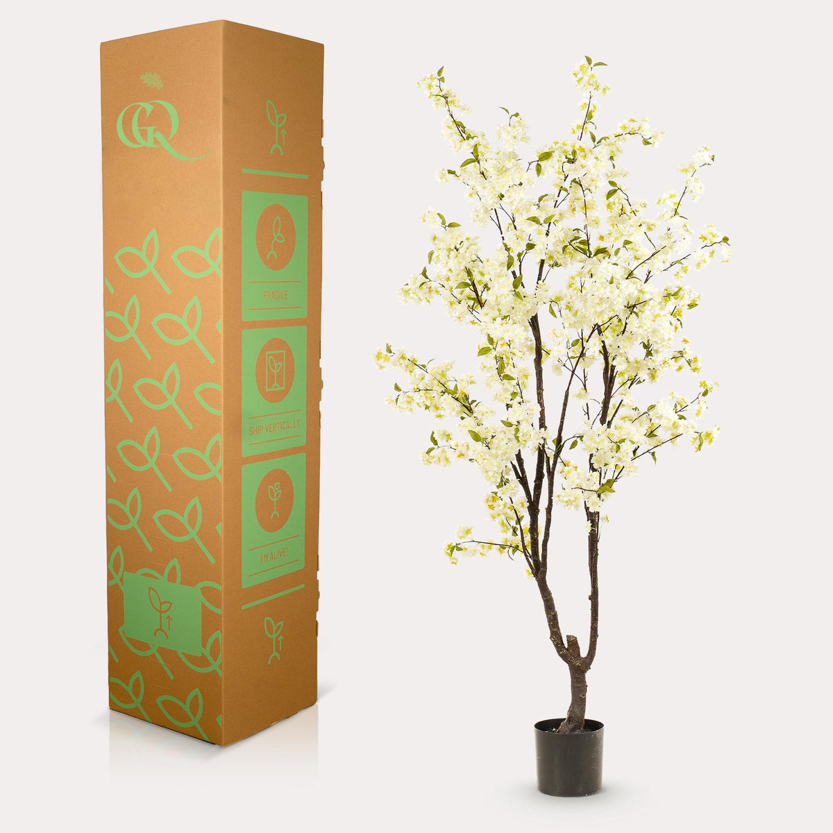 Plante artificielle - Prunus - Cerisier en fleurs - Blanc - 210 cm