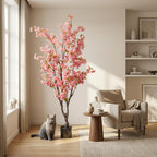 Plante artificielle - Prunus - Cerisier en fleurs - Rose - 175cm
