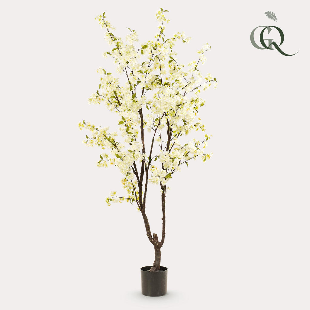 Plante artificielle - Prunus - Cerisier en fleurs - Blanc - 210 cm