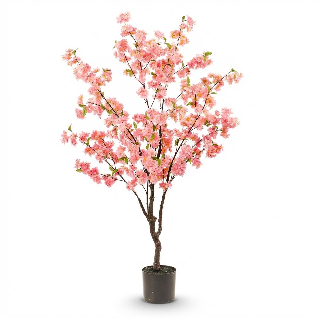 Plante artificielle - Prunus - Cerisier en fleurs - Rose - 135 cm