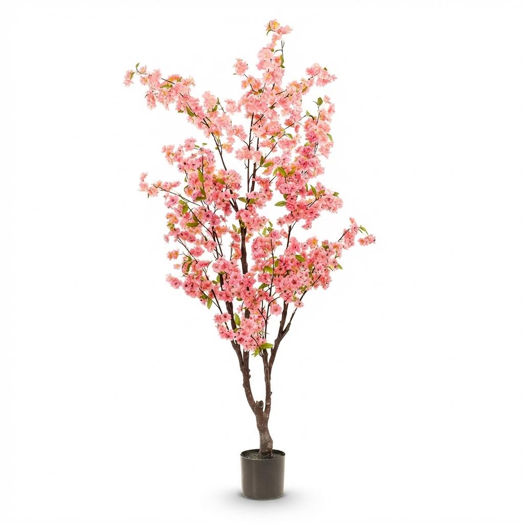 Plante artificielle - Prunus - Cerisier en fleurs - Rose - 175cm